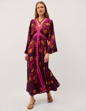 Koa Long Sleeve Floral Midi Dress, Red (BERRY), large