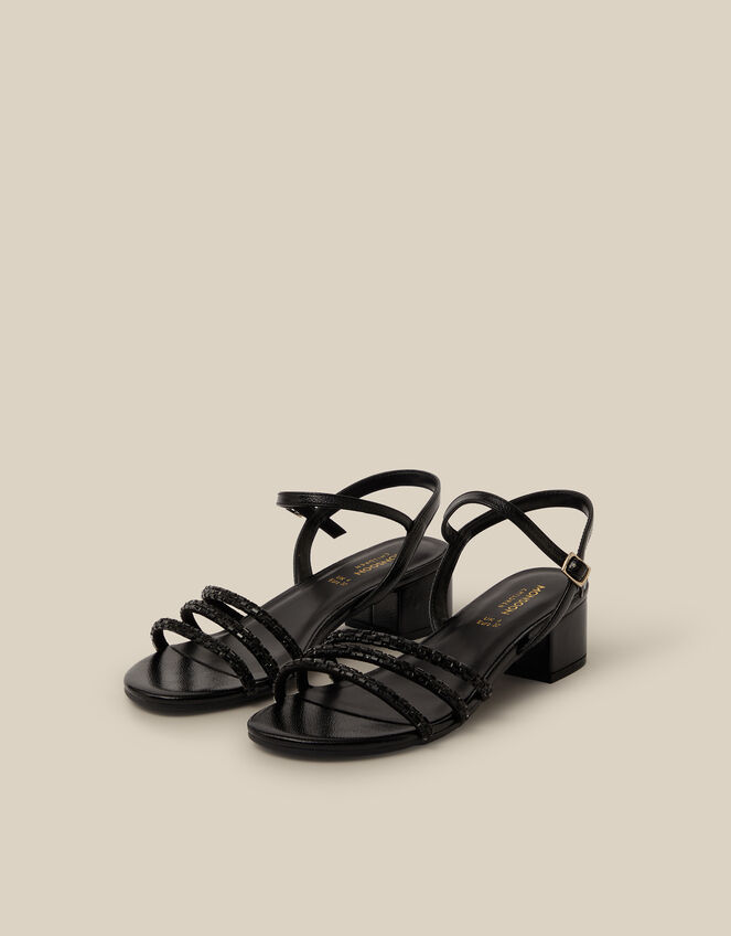 Open Toe Embellished Strap Heels, Black (BLACK), large