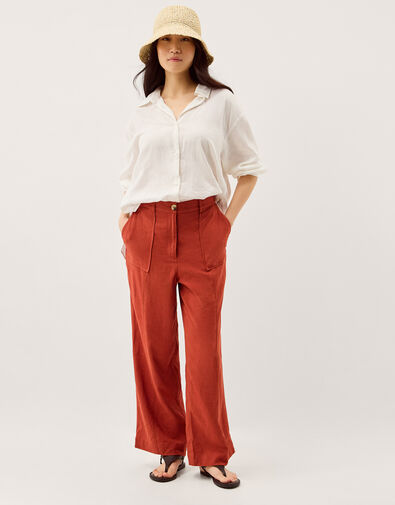 Jolie Straight Linen Blend Pants, Orange (RUST), large