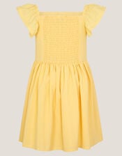 Smocked Square Neck Dress, Yellow (YELLOW), large