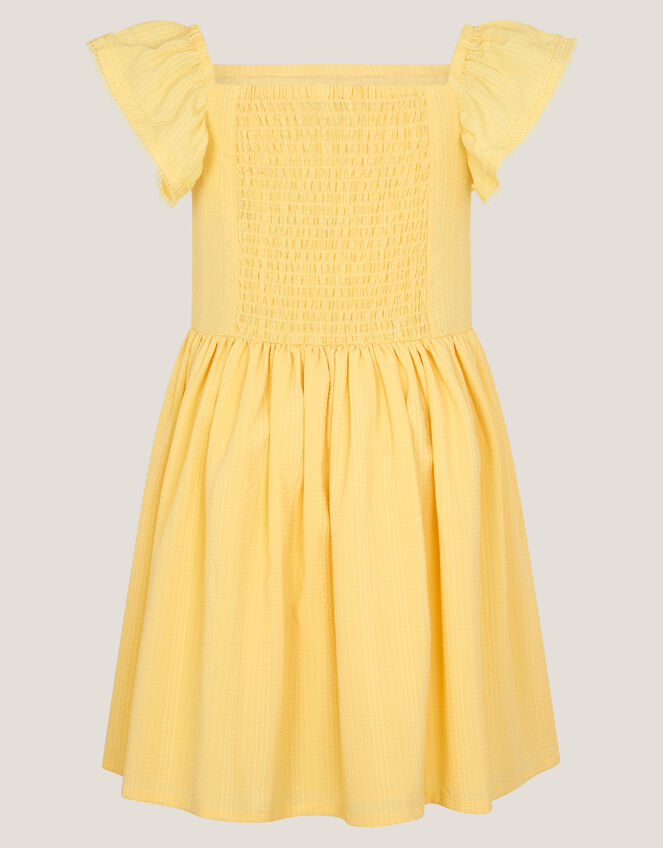 Smocked Square Neck Dress, Yellow (YELLOW), large